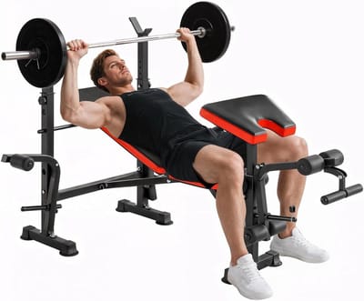 Halterbank Fitnessbank - Trainingsbank Krachtbank - Thuis Trainen - Verstelbare Rugleuning - 175 x 139 x 127 cm - Zwart Rood