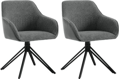 BukkitBow - Moderne Eetkamerstoelen Corduroy/Fleece - Met rugleuning en Armleuning en 360 Graden Draaibaar - Set van 2 Stuks - Donker Grijs