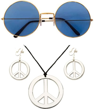 Widmann - Hippie Flower Power verkleed sieraden set met hippie bril