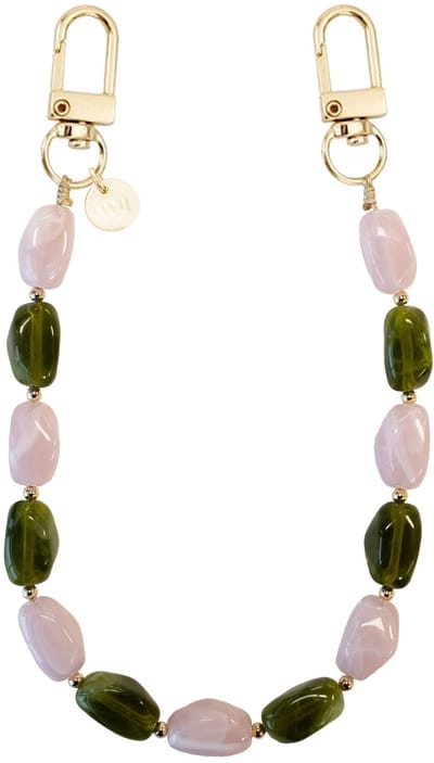 xoxo Wildhearts telefoonkoord - Rose Quartz - Kort koord - Geschikt voor iPhone - Geschikt voor Samsung - Universeel - Phone cord - Telefoonketting - Koord voor telefoon - Telefoon hanger stenen ketting - Groen / Roze
