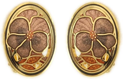 Behave Dames clip oorbellen goud-kleur met bruine bloemen