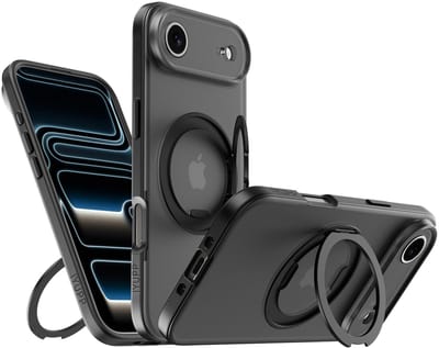 IYUPP Hoesje geschikt voor iPhone Air Hoesje - Geschikt voor MagSafe - 360 graden Draaibare Telefoonstandaard - Kickstand Magnetisch Back Cover - Zwart