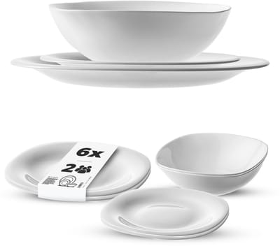 KADAX servies voor 2 personen, 6-delig, servies met soepbord, dessertbord en dinerbord, serviesgoed, servies, bordservies (wit)