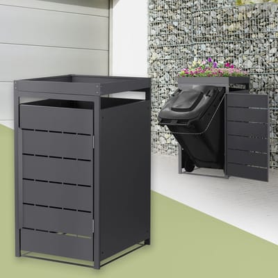 ML-Design Mülltonnenbox 1-delig 240L afvalcontainer 1 ton vuilnisbak containerbox staal weerbestendig antraciet met geïntegreerde plantenbak afsluitbaar tuin opbergkast kast met deur tuinafval afdak geschikt voor buiten 68x80x120 cm