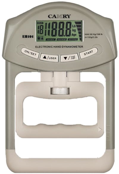 Handknijptrainer 90kg batterijversie — elektronische handdynamometer met verstelbare handgreep, verlicht display en telfunctie