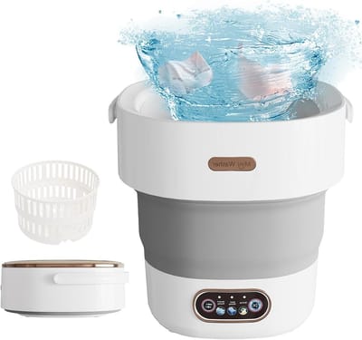 Mini Wasmachine - Opvouwbaar Model - Kamperen en Reizen - Met Centrifuge - 13 Liter - Grijs Wit