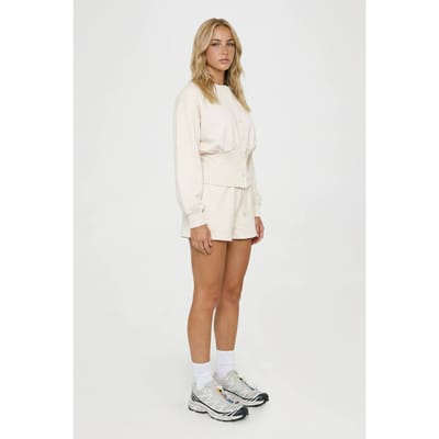 boohoo Dames Trainingsset Met Korte Broek En Sweatshirt Met Getailleerde Taille En Knoopsluiting | Creme | Maat: XL