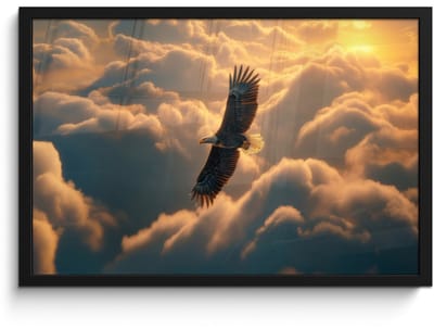 Poster in lijst - Fotolijst 60x40 cm - Posters - Adelaar - Wolken - Zon - Posterlijst zwart - Decoratie - Wanddecoratie woonkamer - Muurdecoratie slaapkamer