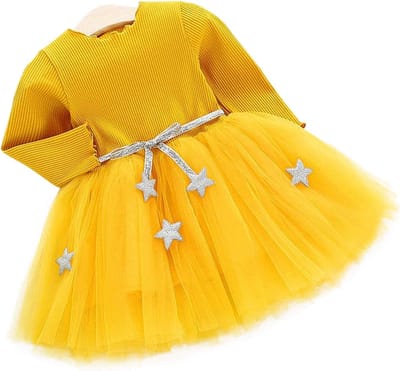 Lange Mouwen Gebreide Tutu Jurk voor Baby's met Sterriem en Katoenen Rok voor Kinderen