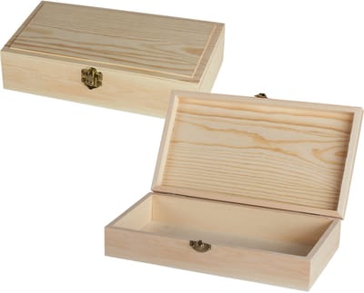 Rayher hobby Houten kistje - 2x - met sluiting en deksel - 25 x 14 x 6 cm - Sieraden / spulletjes / sleutels - kleine kistjes