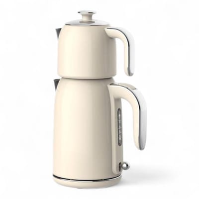 Mulex | MX065 Tee express | elektrische Turkse theepot | Beige Rvs | - 1.7L + 1.0L | Led-indicator | 360° basis | 1850 W