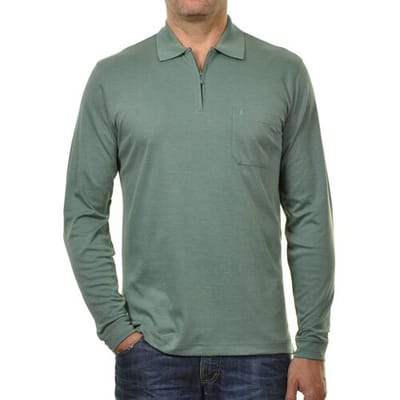 Ragman Zipper Softknit Polo Longsleeve Breast Pocket Rietgroen / male