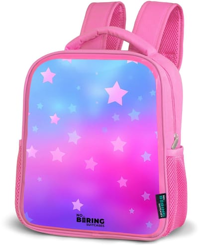 NoBoringSuitcases.com® - Rugzak roze - Schooltas meisjes - Sterren - Roze - Blauw - Kinder rugtas meisje - Boekentas kind - Kinderrugzak voor school - Schoolrugzak