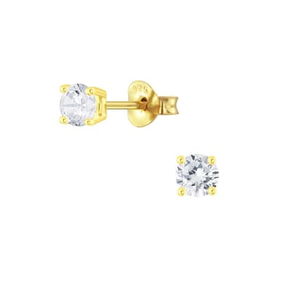 Joy|S - Zilveren 4 mm rond oorbellen - zirkonia - gold plated