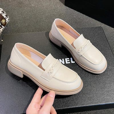 Kleine leren schoenen Dames Lente Nieuwe Britse stijl Dikke hakken Enkele schoenen met een pedaal Loafers Damesschoenen 40 gray