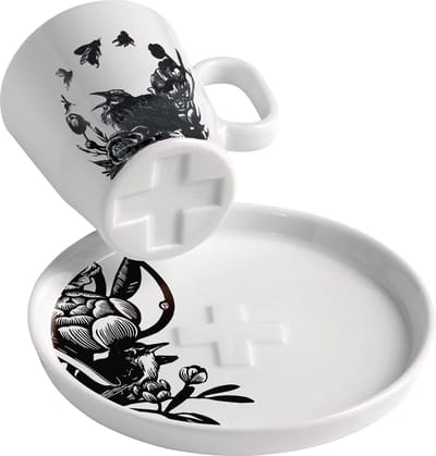 Espresso Kopje 95 ml - Serie Genussklasse Nr. 1 - Set met Schotel Gemaakt van Porselein - Designerstuk Zwart, Wit