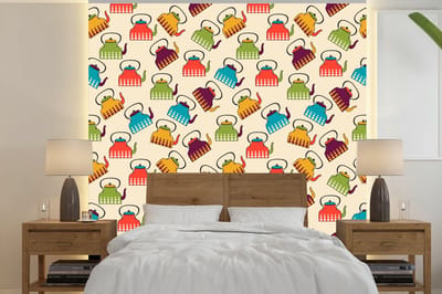 Behang - Fotobehang Design - Retro - Theepot - Kleuren - Breedte 240 cm x hoogte 240 cm