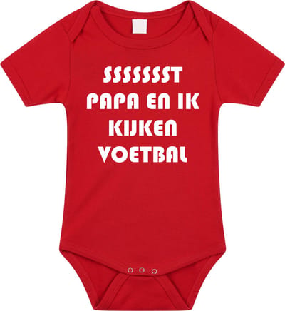 Rompertjes baby - papa en ik kijken voetbal- baby kleding met tekst - kraamcadeau jongen - maat 56 rood
