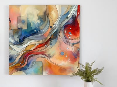Abstract aquarel schilderij | Mystieke melodieën: een verfrissende kijk op abstract aquarelkunstwerk | Kunst - 100x100 centimeter op Dibond | Foto op Dibond