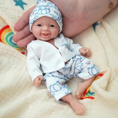 Mini Realistische Reborn Babypop 7 Inch - Siliconen Full Body Pasgeboren Pop met Voeden & Baden Accessoires