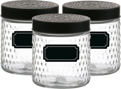 Voorraadpot/bewaarpot Roma - 6x - 500 ml - glas - zwart - incl. etiketten