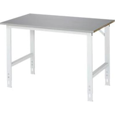 Rau werktafel Tom, handmatig in hoogte verstelbaar, 25 mm MDF blad met roestvrij stalen bekleding, tot 500 kg, B 1250 x D 800 x H 760-1080 mm, zilver/lichtgrijs