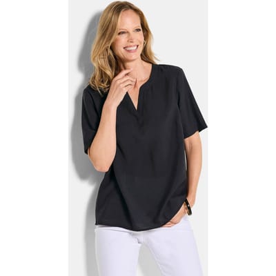 Onderhoudsarme blouse van seersucker - zwart - Gr. 21 van Goldner Fashion