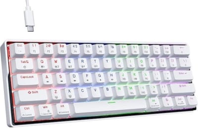 StayPowered Gaming Toetsenbord - Compact en Soepele Prestaties - 60% Mechanisch Toetsenbord - Rode Lineaire Schakelaars - RGB-Verlichting - N-Key Rollover - Afneembare Type-C Kabel - Brede Compatibiliteit - Wit - Levering Sneller dan Aangegeven!