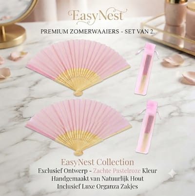 Bamboe Handwaaier Set van 2 – Opvouwbare Zomer Waaier voor Verkoeling – Compacte Waaier voor Festival, Vakantie, Strand en Warm Weer
