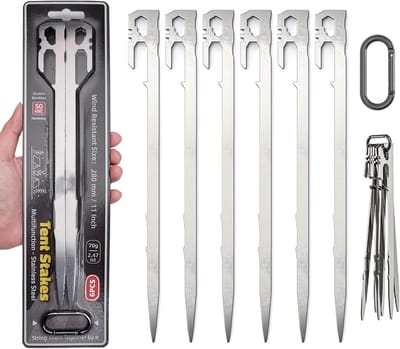 6x Zware RVS Tentharingen 28cm - Multifunctionele Grondstaken voor Camping en Tuin