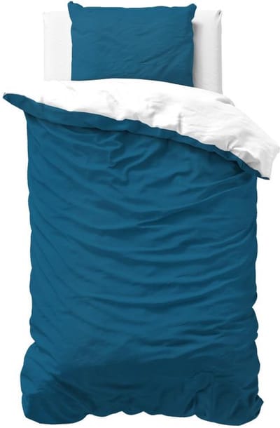 Sleeptime Twee Kleuren Dekbedovertrek - 140x200/220 + 1 kussensloop 60x70 - Donker Blauw/Wit - Eenpersoons