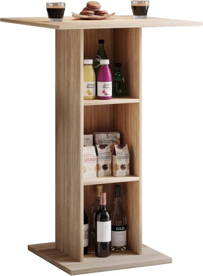 Houten bartafel - Bistro hoge tafel - Gezellig borrelen - Drie grote vakken - 108 cm hoog - Sonoma eik