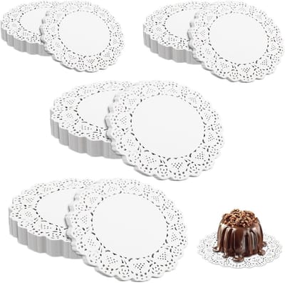 Ronde Witte Papieren Doilies in 4 Verschillende Maten - 200 Stuks voor Taartdecoratie, Tafeldecoratie en Dessertpresentatie - 4.5, 5.5, 6.5, 7.5 Inch
