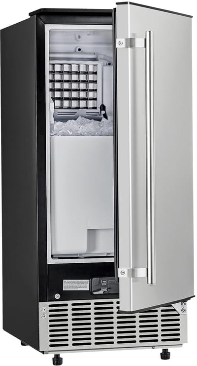 Onderbouw-inbouw-ijsmachine - capaciteit 36 kg/dag, roestvrij staal, omkeerbare deurscharnier, voor commerciële en particuliere keukens, elektrische afvoer