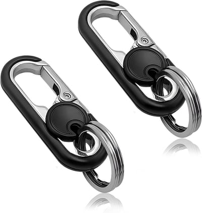 2 Carabiner Haken met Sleutelhangers van Hoogwaardig RVS en 4 Sleuterringen voor Sleutels en Outdoor Gebruik