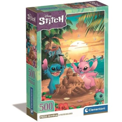 Puzzle 500 pieces Stitch compact, Pour enfants a partir de 3 ans, Theme dessins animés, CLEMENTONI