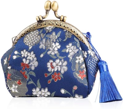 Vintage Portemonnee voor Dames - Handgemaakte Pouch met Kussenslot en Ruimte voor Munten en Kaarten