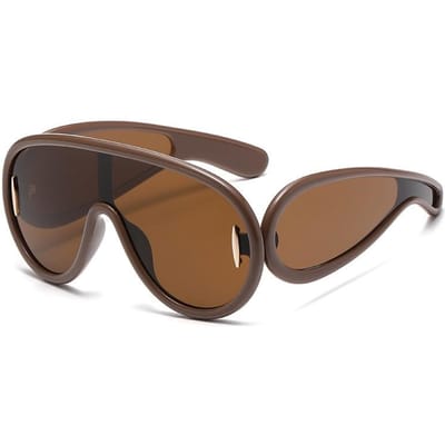 Sportieve Punk Oversized Zonnebril UV400 Steampunk Y2K Unisex Luxe Merk Brillen voor Vrouwen Mannen Mode Zonnebrillen brown