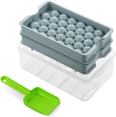 Mini IJsblokjes Maker - IJsklontjes Bakjes - Drankjes Koelen - Met Schep en Bak - Compact Formaat - Lichtgrijs