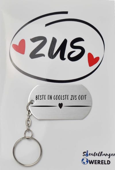Beste en coolste zus ooit Sleutelhanger inclusief kaart - zus cadeau - cadeaupakket - verjaardag - sister  - Leuk kado voor je zus om te geven - 2.9 x 5.4CM
