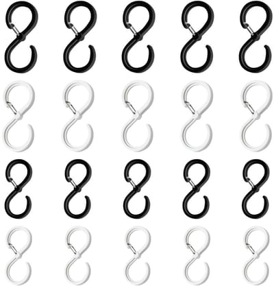 Dailygoods- S-haken 20 stuks - Kunststof/Roestvrij Staal - Zwart/Wit - Heavy Duty - Veiligheidsgesp - 9,2 cm/6,4 cm Afmetingen - Ophanghaken