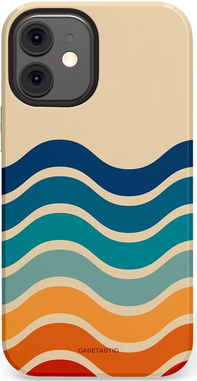 Casetastic hoesje geschikt voor Apple iPhone 12 Mini - Dubbellaagse bescherming - Nostalgische golven - Fashion Case - Zand Petrol Rood Oranje