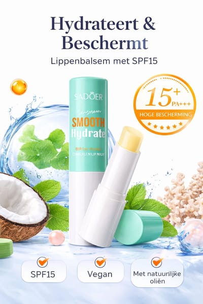SADOER Lippenbalsem SPF 15 PA+++ | Lip Balm met UV Bescherming UVA UVB | Hydraterende Lippenbalsem | Droge Lippen Verzorging | Lip Care Stick | Zonnebrand Lippen | Anti Aging Lippen | Vitamine E | Vegan Lippenbalsem | Transparant & Waterbestendig