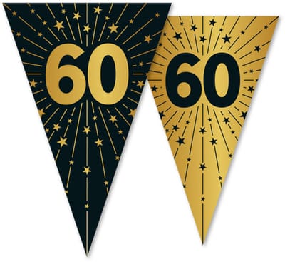 Vlaggenlijn 60 jaar zwart / goud 10 meter 2 zijdig bedrukt - Verjaardag Feestje Vlag Vlaggen Versiering Slinger Feestdecoratie Decoratie