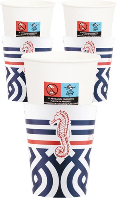 Givi Italia Strandbekers met hoesjes - 24x - nautisch - navy - papier - 250ml - feestbekers - wegwerpbekers - beachparty - strand - maritiem