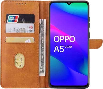 Geschikt voor Oppo A5 2020 Telefoonhoesje Kunstleer met Magnetisch lipje en Pasjeshouder Book Case met Klepje - Bruin - Smartphonica geschikt voor OPPO A5 (2020)