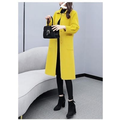 Manteau Long pour Femme Coréen Automne et Hiver Manches Lanterne Manteau Laine pour Femme Ample Manteau Laine 3XL yellow