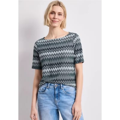 Shirt met boothals en zigzagprint