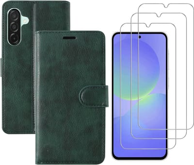 Hoesje geschikt voor Samsung Galaxy A36 bookcase Groen - Met screenprotector tempered glass Galaxy A36 - 3x