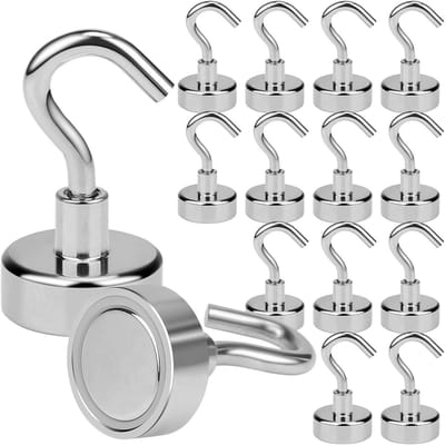 Extra sterke magnetische haken van 20mm - 15 stuks, tot 14kg/30.9LBS, ideaal voor thuis en kantoor, kleine magnetische haken in zilver